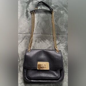 Michael Kors Sloan Black Leather Shoulder Crossbody Bag Gold Chain Turnlock
